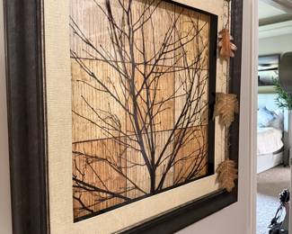 Textured Tree Painting Large Framed Wall Art Warm and Light Earth Colors Sculpted 3 dimensional Tree