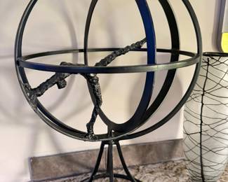 Modernist Armillary Sphere Sculpture with Abstract Figure