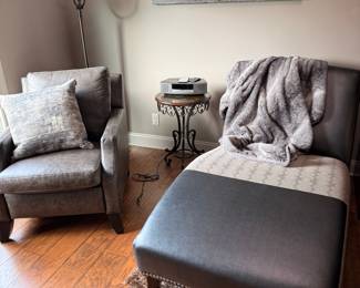Contemporary Leather Armchair and Chaise Lounge Set