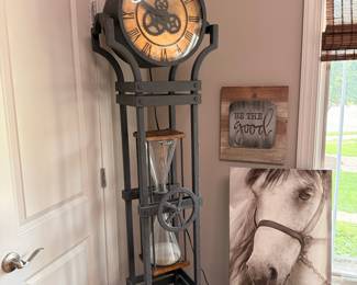 Industrial Style Floor Clock with Hourglass by Howard Miller