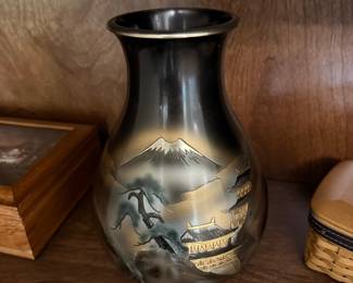 Japanese Chokin Vase with Mount Fuji and Pagoda Scene
