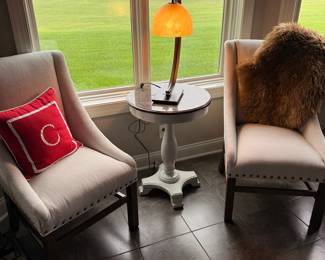 Vintage Curved Accent Table Lamp with Amber Glass Shade