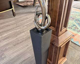 Modern Abstract Chrome Sculpture on Pedestal