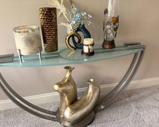 Contemporary Half-Moon Console Table with Decorative Accents