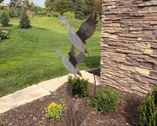 Metal Flying Ducks Garden Sculpture