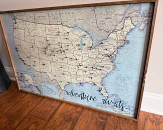 Adventure Awaits Framed Push Pin Map