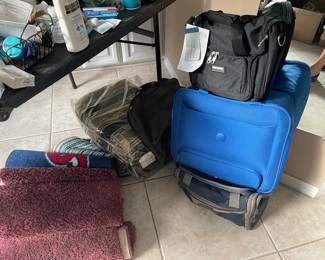 over night bags ,rugs,  chair seat pillows