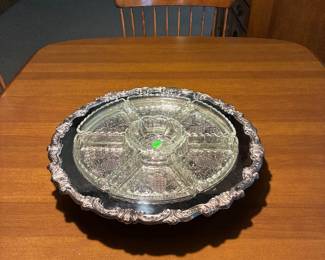 Silver and glass condiment tray