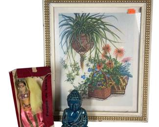 Asian BoHo Decor Blue Buddha Depose Doll
