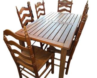 Outdoor Teak Table + 6 Cane Seat Ladder