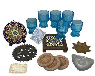 Honeycomb Goblet Tumblers Blue + Trivets
