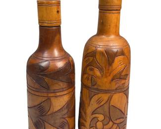 Turned Wood Bottles Carved Decor