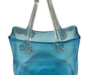Blue Glass Handbag Basket Applied