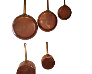 Copper Pots Brass Handles Wall Decor