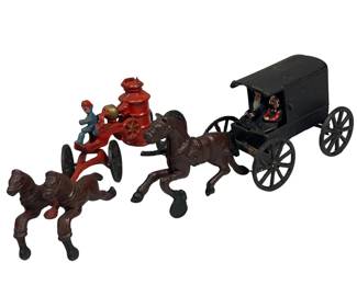 Cast Iron Horse & Carriage Fire Engine Toy