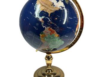 World Globe Lapis Blue Brass Dark
