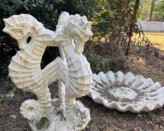 AVAILABLE FOR PRE-SALE- vintage seahorse birdbath $100