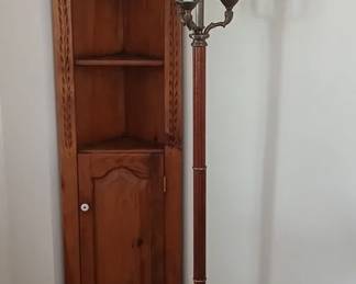 Quoizel Oak Floor Lamp, Corner Wood Cabinet