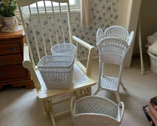 White Rocking Chair With Wicker Pieces