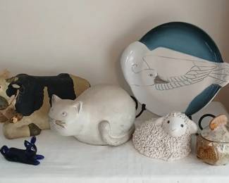Flat Earth Pottery Cobalt Blue Rabbit Signed
