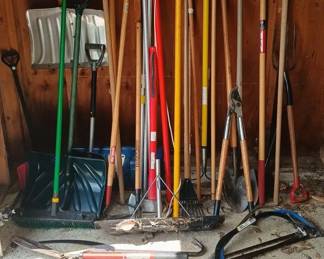 Lot Of Outside Hand Tools Rakes Shovels More