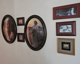 House contains many unique framed home decor. Especially unique are the oval frames.