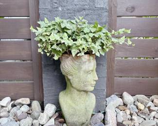 Weathered concrete Greek goddess bust planter