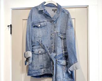 Express Belted Medium Wash Denim Jacket 