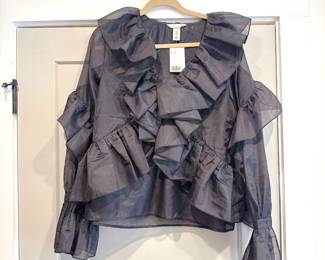 H&M Women's Black Flounce-Trimmed Blouse 