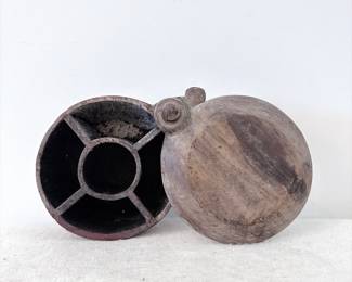Antique Hand-Carved Wooden Indian Spice Box Masala Dabba