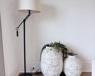 Brightech Ava LED Floor Lamp - Large Rustic White Terracotta Floor Vessels