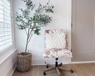 Linon Draper Office Chair Cowhide Print - Artificial Olive Tree in Basket Planter 