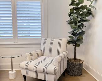Paige Stripe Club Accent Chair on Wheels (x2) - Adesso Blythe End Table - Nearly Natural Artificial Fiddle Leaf Fig Tree