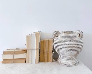 Rustic White-Washed Ceramic Amphora Vase 