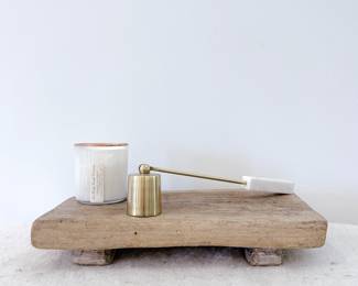 Vintage Reclaimed Elm Wood Riser - Marble Handle Candle Snuffer