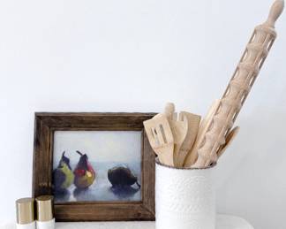 Marble & Brass Salt & Pepper Shaker Set - Wooden Utensils