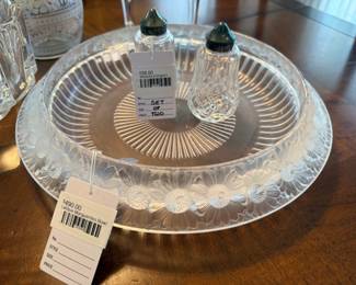Lalique Marguerites Bowl, Waterford Shakers 