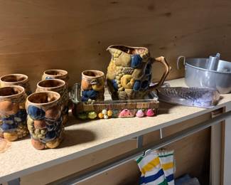 Pottery Pitcher & Glasses 