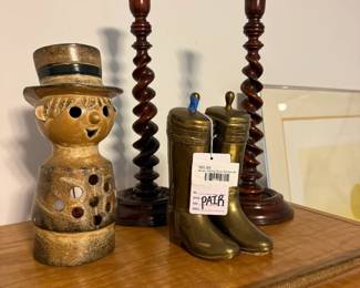 Brass Riding Boot Bookends, Candlestick Holders 