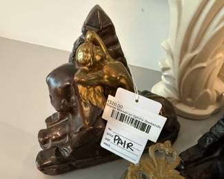 Bronze Woman on Sphinx Bookends 