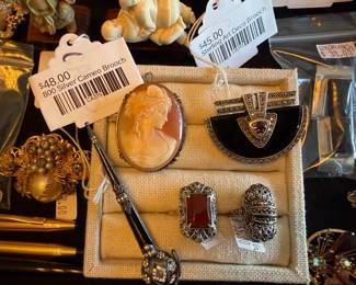 800 Silver Cameo Brooch, Sterling Art Deco Brooch