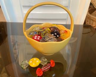 Glass Candies in Yellow Ceramic Basket
