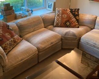 Vintage Drexel Contemporary Classics Woven Detail Sectional Couch with Decorative Pillows