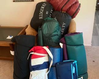Large Camping Lot of Sleeping Pads and Bag Picnic Backpack Set and More