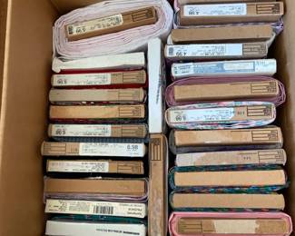 Large Box With Bolts Of Fabric Mostly Cotton Prints