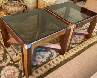 Glass Top TwoTone Wood Side Tables
