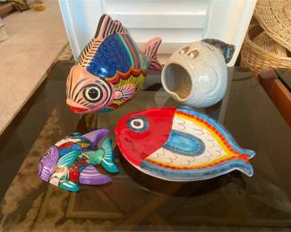 Ceramic Fish Decor including Plate Hand Painted In Italy