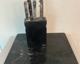 LC Germain Stainless Steel Knife Set With Block Marble Slab Cutting Board
