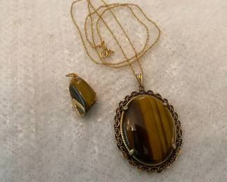 Tigers Eye Cabochon on GoldFill Chain with Tigers Eye Pendant