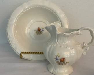 Vintage 2 Pc Arnels Ceramic Floral Pitcher Wash Basin
